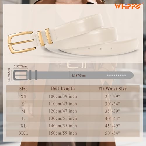 WHIPPY Women's Leather Belts for Jeans Pants Fashion Ladies Belt Gold Buckle Belts for Women - color: 5-beige, size: Fits Waist Size 35"-39"