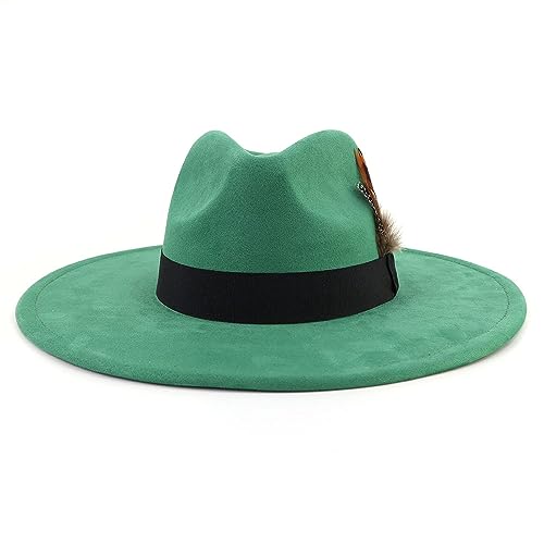 LIDHAY Big Wide Brim Fedora Hats for Women Men Western Suede Hat Panama Hat Outdoor Hats - color: Green