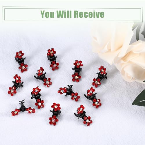 VOCOSTE 12 Pcs Mini Hair Claw Clip, Small Rhinestone Hair Clips, Metal Little Hair Clips for Women and Girl Flower Hair Accessories, Red - color: Red