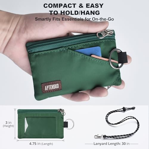 RFID Blocking Travel Wallet with Adjustable Lanyard, Small Nylon Zipper Pouch and Badge Holder for ID, Credit Cards, Cash, Keys, Commuters (Forest Green) - color: Forest Green