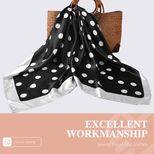 35” Satin Large Square Head Scarves-Like Silk Satin Scarf for Hair Wrapping at Night Bandana Square Scarf for Sleeping - color: Big Polka Point-black