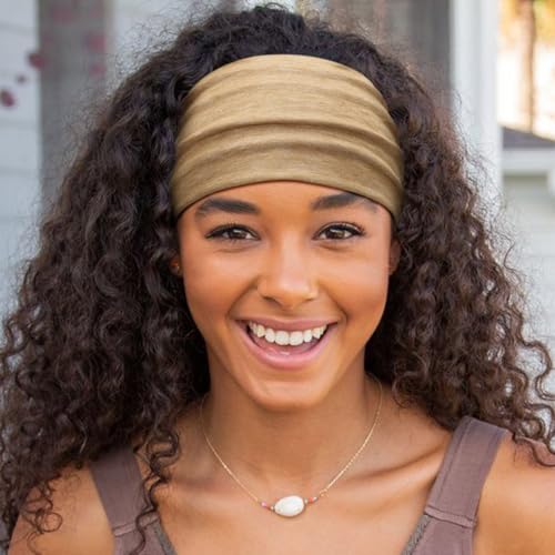 AQOKKA Extra Wide Headbands for Women Large Turban Headband Non Slip Boho Elastic Hairband Hair Twisted Knot Head Bands Accessories - color: 4 Pcs: Dark Purple, Begonia Red, Beige, Black