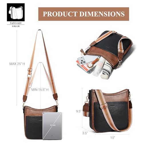 Crossbody Bags for Women Crossbody Purse for Women Vegan Leather Hobo Purses Shoulder Handbags for Daily Travel Work - color: 4-1 Black With Brown