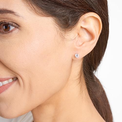 Amazon Essentials Plated Sterling Silver Cubic Zirconia Stud Earrings (Round & Princess) - color: White/Platinum, size: 5 mm, style: Round Cut