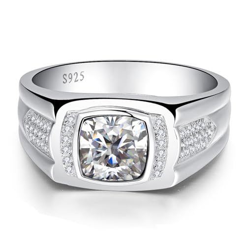 Yaresul 8 * 8mm 2.85CT 925 Sterling Silver Mens Gemstone Ring Princess Cut Created Black Onyx|Sapphire|Emerald|Ruby Mens Wedding Band Engagement Ring Pave CZ W/AAA Size 6-13 - color: Cubic Zirconia