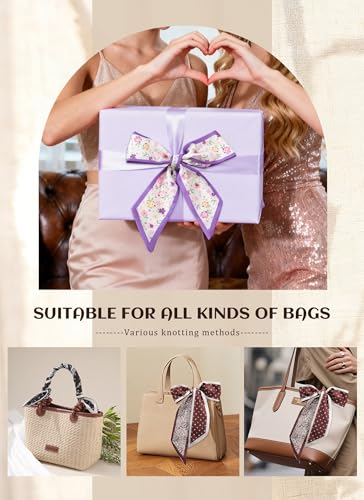 CHLINS 4PCS Satin Head Scarf for Women, Neck Hair Purse Handbag Accessory Fashion Versatile Thin Long Strip Scarf - color: Cashew