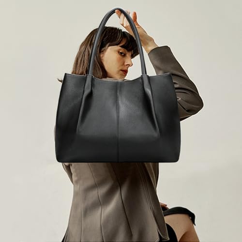 KKXIU Tote Bag for Women Vegan Leather Shoulder Purse Large Capacity Travel Bag - color: Black