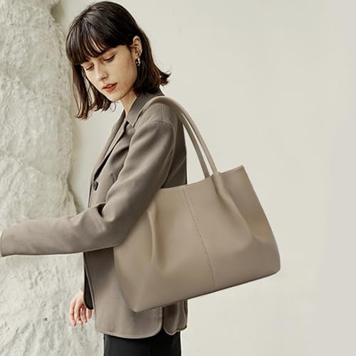 KKXIU Tote Bag for Women Vegan Leather Shoulder Purse Large Capacity Travel Bag - color: Khaki