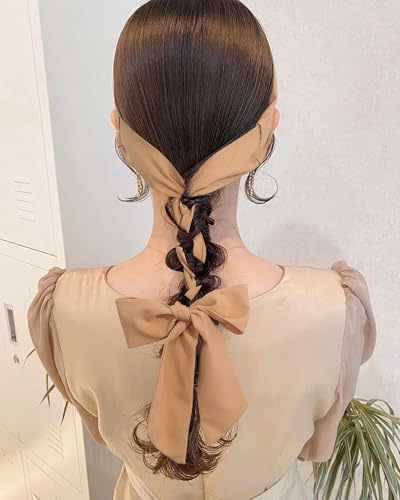 AWAYTR Women's Long Twist Knotted Chiffon Headbands - 3PCS Criss Cross Head Wraps for Thick Hair (Earth tone)
