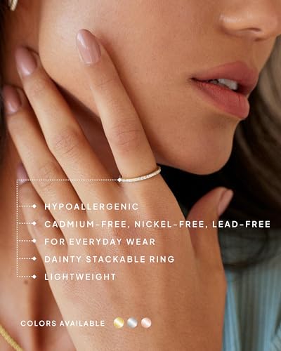 PAVOI Gold Plated Solid 925 Sterling Silver CZ Simulated Diamond Stackable Ring Eternity Bands for Women - color: 1-Pack Rose Gold