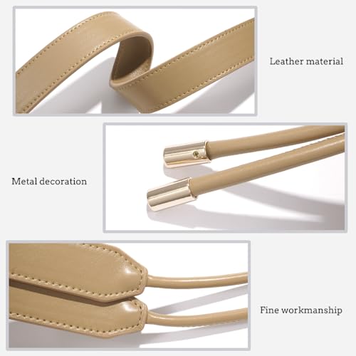 Women PU Leather Tie Waist Belts Knotted Thin Skinny Rope Waistband - color: Khaki
