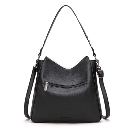 Montana West Hobo Bag for Women Crossbody Purse and Handbags Ladies Chic Shoulder Bags - color: Black-2pcs Set