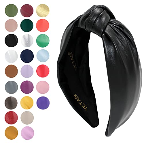 Black Leather Headbands for Women Stylish Year-round Wearable All Day. Head bands Adult Women Trendy Head bands for Women's Hair Knotted Headband is a Top Knot Womens Fashion Designer for Girls - color: Black