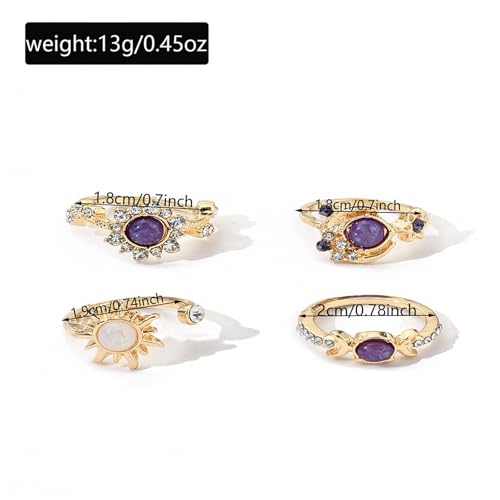 Gold Rings for Women Non Tarnish Stackable Rhinestone Moon Star Rings Dainty Stacking Pearl Butterfly Midi Pinky Thumb Joint Finger Knuckle Ring Set Gold Non Tarnish Jewelry Gifts Trendy Stuff - color: U Gold Moon Sun Rings 4Pcs
