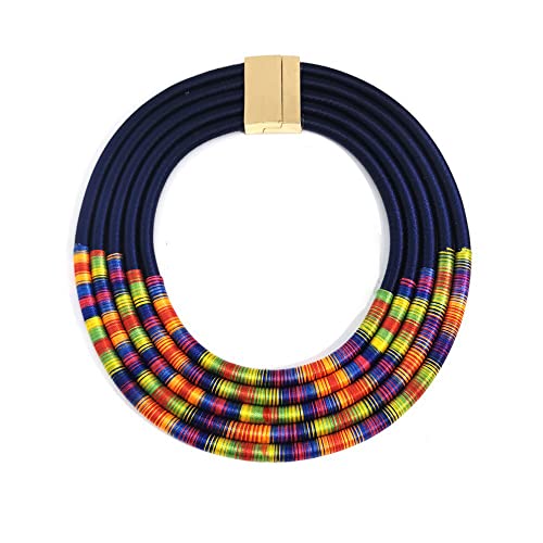 COLORFUL BLING Handwoven African Tribal Multilayer Chunky Statement Necklace Egypt Bib Collar Choker Costume Party Jewelry Accessories for Women - color: mix blue