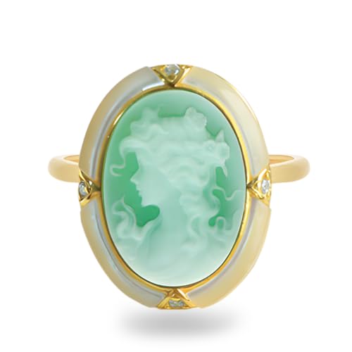 Victorian Cameo Ring in Shell Frame, Antique Agate Cameos Silhouette Rings Adjustable, Vintage Retro Art Deco Cameo Jewelry for Women - color: Green,b