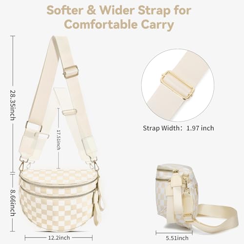 Checkered Crossbody Bag for Women Bum Bag Spacious Nylon Fanny Packs Cross Body Shoulder Purses Bag Handbags - color: Beige Checkered