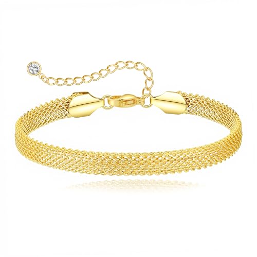 Tennis Mesh Bracelet 14K Gold/Sterling Silver Plated Copper Dainty Adjustable Heart Clover Butterfly Charm Hand Bracelets for Women Brides Stackable Fashion Jewelry Wedding Prom Gift - style: C-GD