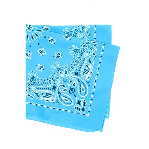 Rothco Trainmen Paisley Bandana 27” x 27” Extra‑Large 100% Cotton Head Wrap Scarf Multi‑Use - color: Light Blue