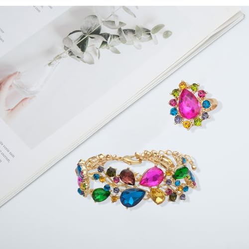 CSY 4 Pcs/Set Austrian Crystal Necklace Earrings Bracelet Ring Bridal Jewelry Sets for Brides Wedding Party Costume Accessories Gifts for Women - color: Multicolour
