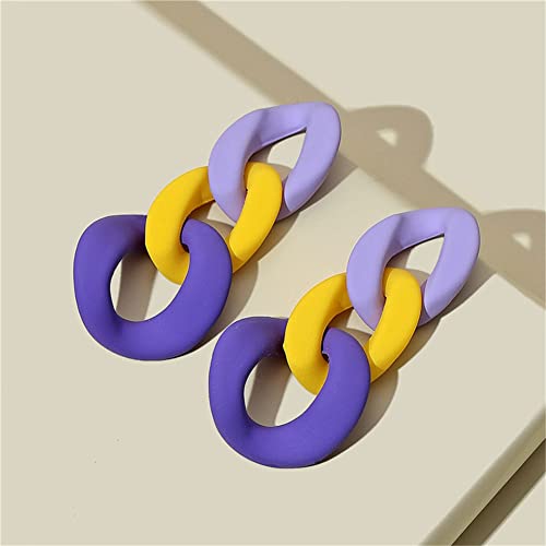 Charm Elegant Hollow Color Chain Acrylic Geometric Temperament Dangle Drop Earrings Bohemian Minimalist Hypoallergenic Jewelry Gift - color: Purple Yellow ShenPurple earrings