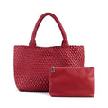Woven Tote Bag Womens Purse Vegan Leather Shoulder Handbags Fashion Summer Beach Tote Bags Large Travel Totes - color: Red