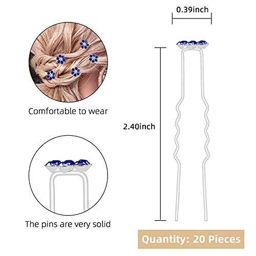 QIUTIMIY 20 Pack (Navy) Crystal Flower Hair Pins Rhinestone Hair Clips for Bridal Wedding Women Hair Jewelry Accessories, with Clear Container - color: Crystal Flower-Navy