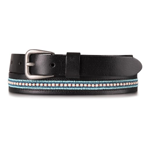 Lucky Brand Women's Western Leather Belt | Classic | Fashion | Vintage | Buffalo Leather | Western-Inspired - color: Turquoise Beaded - Black, size: Medium