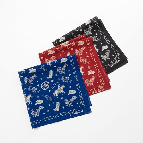 22"x22" Multi-Purpose 100% Cotton Bandana Face Mask(3-Pack) - color: Cowboy Assorted
