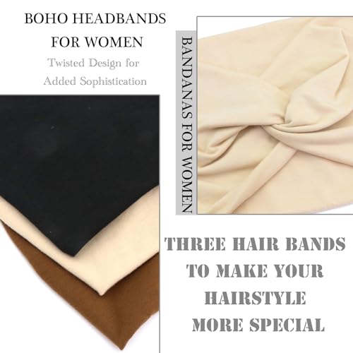 Boho Headbands for Women Extra Large Wide Turban Hair Band Workout Yaga Sports Elastic Headwear Hair Twisted Knot Accessories for Women and Girls - color: Black&Brown