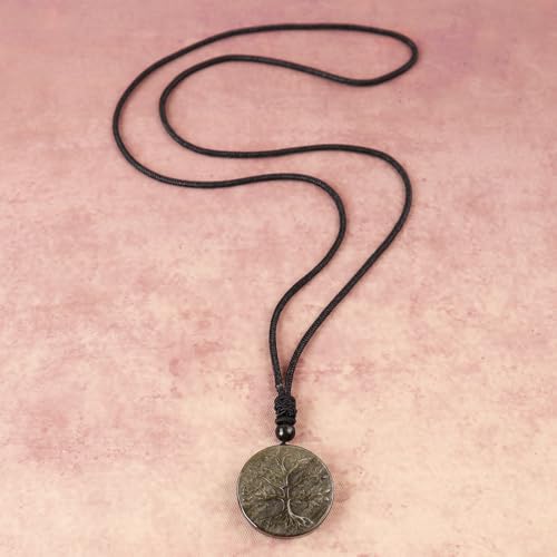 Obsidian Tree of Life Necklaces Orgonite Healing Crystal Stone Pendant Necklace for Spiritual Healing and Meditation Energy Talisman Sacred for Men Women - color: Gold Sheen Obsidian 1