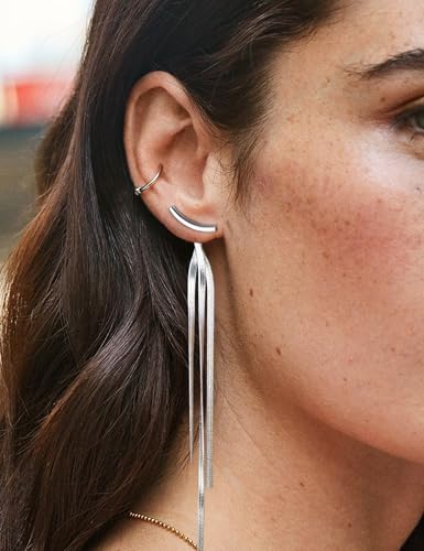 Long Dangle Earrings for Women – Elegant Dainty Tassel 18K Gold Plated Earrings for Womens in Prom Lightweight and Hypoallergenic Dangling Gold Earings for Women and Teens - color: Izumi Silver