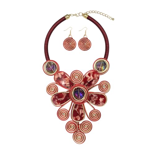 Statement African Necklace For Women African Jewelry Costume Earring Sets Tribal Fashion Colorful Big Rhinestone Crystal Pendent Collar Choker Bold Chunky Bib Handmade - color: E red