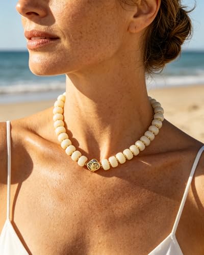 Chunky Beaded Statement Necklace for Women Trendy Colorful Boho Resin Bead Choker Necklaces Summer Handmade Jewelry Gifts Accessories - color: White -2