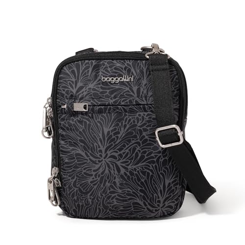 Baggallini Securtex® Anti-theft Mini Everything Crossbody Bag, 6.3"x8.25" Rfid, Locking Zippers & Cut-resistant Strap - color: Midnight Blossom Print
