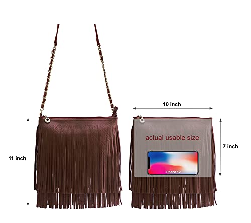 Solene Fringe Crossbody Shoulder Bag with Strap, Tassel Messenger bag, Country Style Western Fringe Purse for Women - color: Coffee