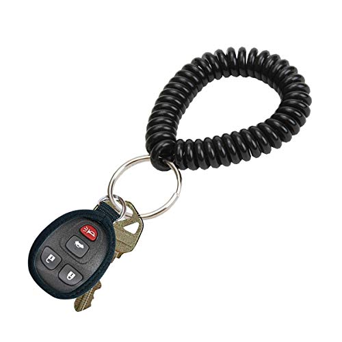 Lucky Line 2” Diameter Spiral Wrist Coil with Steel Key Ring, Flexible Wrist Band Key Chain Bracelet, Stretches to 12”, unisex-adult, Black, 1 PK (410201) - color: Black, size: 1 Pack