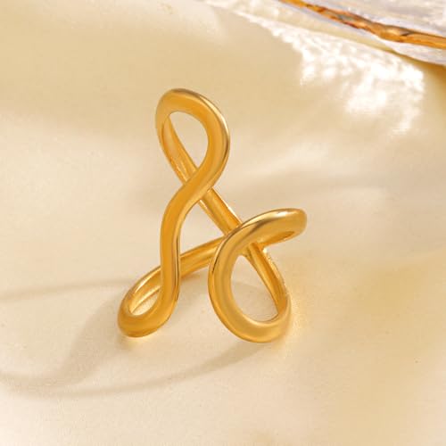 Thumb Rings for Women Chunky Gold Rings for Women Non Tarnish Stainless Steel Adjustable Rings Thumb Silver Ring Wave Curve Ring Dainty Unique Rings - style: 1 - gold