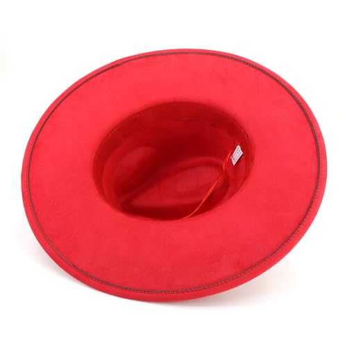 LIDHAY Big Wide Brim Fedora Hats for Women Men Western Suede Hat Panama Hat Outdoor Hats - color: Red