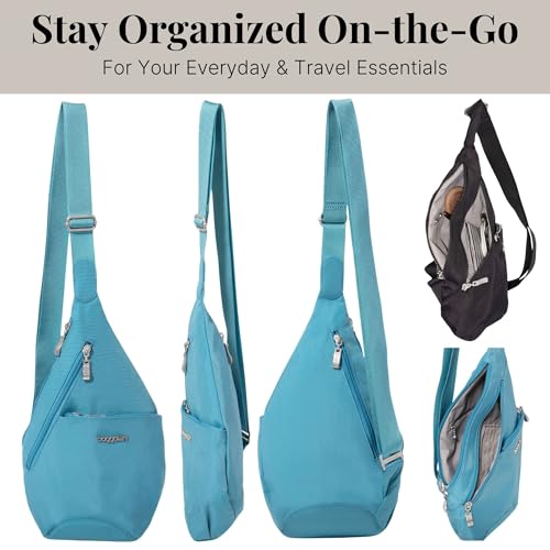 Baggallini Mini Sling - 12x7 Sling Crossbody Bag Backpack with Adjustable Shoulder Strap - color: Seaside Blue