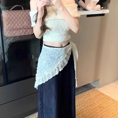 Women's Floral Lace Triangle Hip Scarf Head Kerchief Tie Waist Belt Sheer Hip Wrap Boho Head Scarf Hair Accessory - color: Z3-apricot