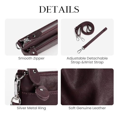 befen Genuine Leather Wristlet Clutch Wallet Purses with RFID Blocking, Small Crossbody Bags Shoulder Handbag for Women - color: Coffee