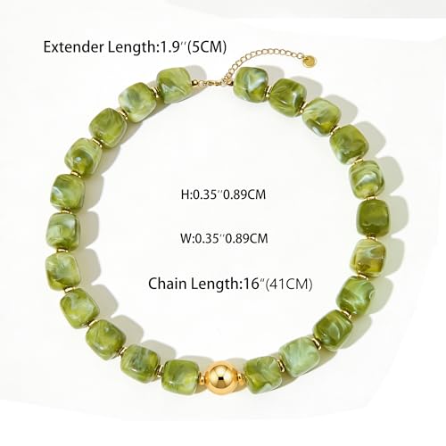 Chunky Beaded Necklace for Women Boho Colorful Statement Choker Necklaces Summer Beach Resin Jewelry Accessories - color: Lime Green