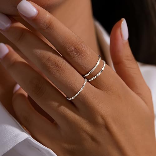 Gokeey Gold Rings for Women Non Tarnish, Dainty 14K Gold Plated Stackable Thin Thumb Ring Set Trendy Pinky Wedding Bands Engagement Rings for Women Size 4 5 6 7 8 9 10 11 - color: Silver, size: 9