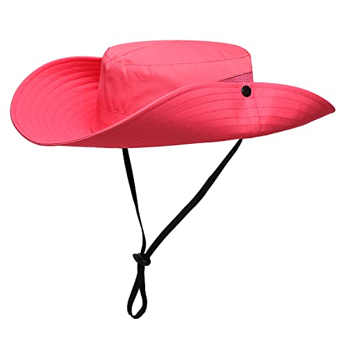 Womens Summer Sun Hat Beach Hat Wide Brim Outdoor UV Protection Hat Foldable Cool Mesh Ponytail Bucket Hat - color: Watermelon Red)