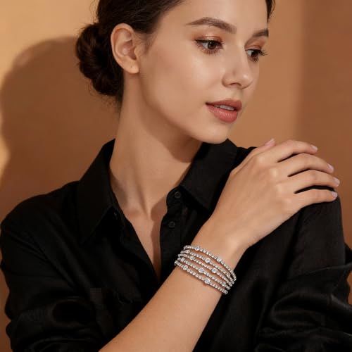 Suyi Rhinestone Bracelet Multilayer Gold Cuff Bracelet for Women Crystal Braidal Bracelets - color: Silver 8