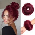 Messy Bun Hair Piece 100% Human Hair Chignons Scrunchies Elastic Rubber Band Hair Buns Scrunchie Donut Updo Real Hair Fake Messy Bun Extensions Wigs Buns Hairpieces for Women Burgundy - color: BUG