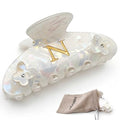 Iridescent Pearl Hair Claw Clip with Butterfly & Initial Charm, Fashionable Acrylic Hair Accessories for Women - color: N