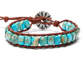 7 Chakra Bracelet Bohemian Handmade Leather Wrap Healing Protection Natural Stone Yoga Beaded Bracelets Boho Friendship Jewelry - color: Lake Blue Turquoise