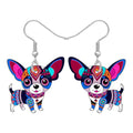 BONSNY Colorful Cute Chihuahua Dangle Earrings Mexican Folk Art Style Dog Pets Design Gifts for Chihuahua Lovers Women Fun Hypoallergenic Jewelry Accessories - color: Purple